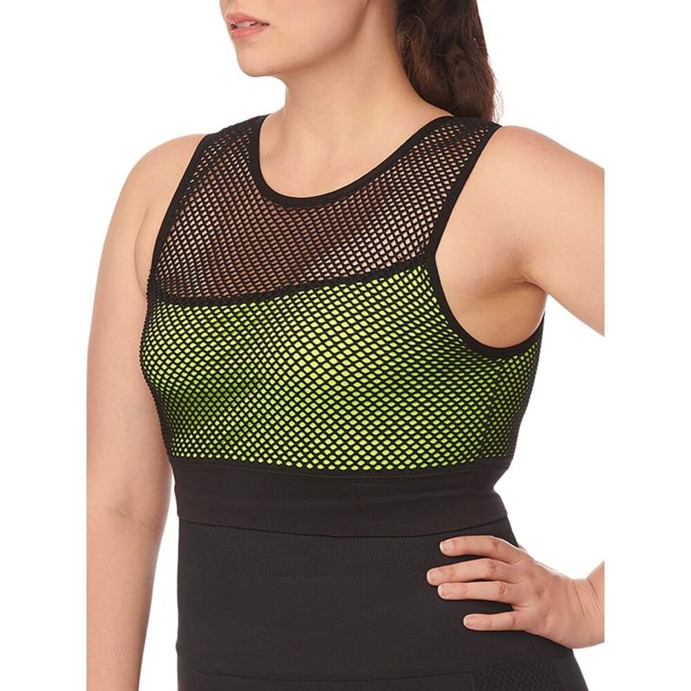 Under Control UC Women's Plus Double Layer Fishnet Sports Bra Black/Lime, 2X